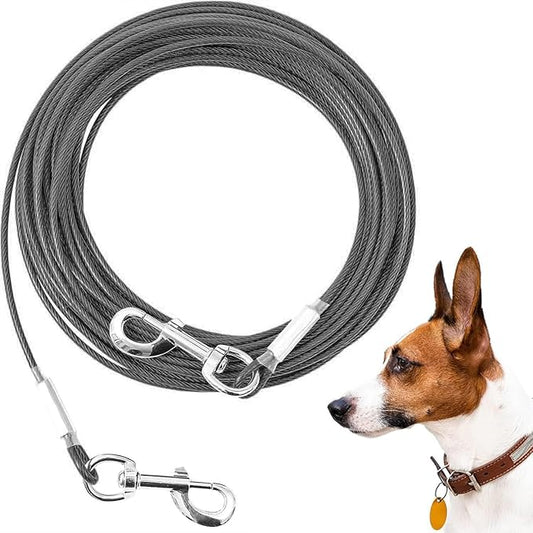 Tie Out Cable for Dogs,10/20/30/50/100FT Dog Leads for Yard Chew Proof,Heavy Duty Tie Out Cable for Large Dogs Up to 125lbs,Dog Runner Tether (Transparent Black, 125Ibs 100ft)