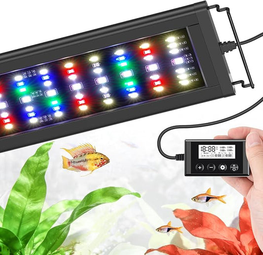 LED Aquarium Light Full Spectrum Fish Tank Light with RGB Brightness/Color Stepless Adjustment, 24/7 Day-Night Cycle Mode, Auto On/Off Timer, IP68 Waterproof (12W for 12'' - 18'' Tank)