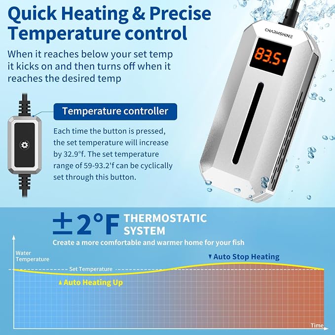 Submersible Aquarium Heater with LED Digital Display 100W Fish Tank Heater for 8-13 Gallon Freshwater Saltwater Tank, Auto Thermostat Overheat Protection(Not Suitable for Low-Water Turtle Tanks)