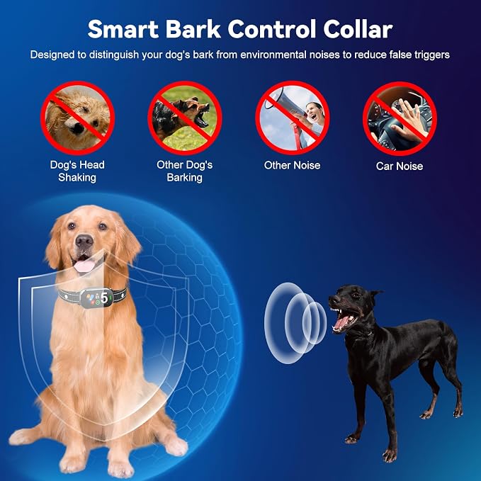 Smart Bark Collar for Dogs - 5 Safe Training Modes & 5 Sensitivity Levels, IP67 Waterproof, Adjustable & Lightweight No Bark Collar for Small, Medium, Large Dogs