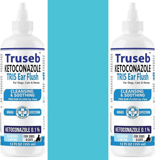 Truseb Cat & Dog Ear Infection Treatment Solution Flush – Medicated Ketoconazole TRIS with Trizmax EDTA (Tromethamine, Disodium Edta) Dog Ear Cleaner, Flush Wash (Ketoconazole Ear Infection Flush 24oz