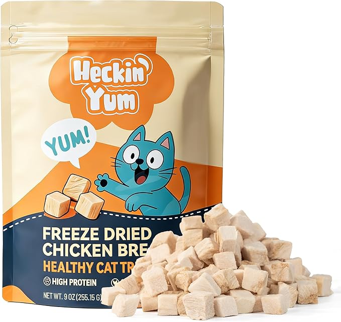 Freeze Dried Chicken Cat Treats, Single Ingredient Chicken Breast Cat Snacks, High Protein Grain-Free Food Topper for Picky Cats, 9 oz