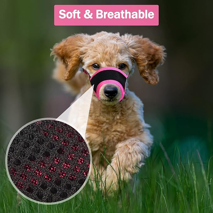 LUCKYPAW Dog Muzzle Anti Biting Barking and Chewing with Comfortable Mesh Soft Fabric and Adjustable Strap, Suitable for Small, Medium and Large Dogs(Hot Pink,XL)