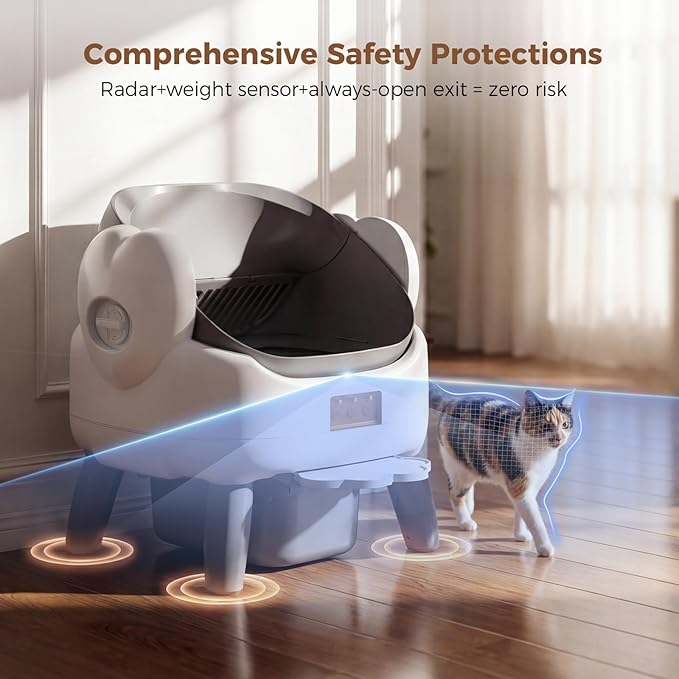Automatic Litter Box Self Cleaning, Automatic Cat Litter Box for Multiple Cats with App Control, Open Top Self Cleaning Litter Box - Safety Protection, Easy Setup, Gray