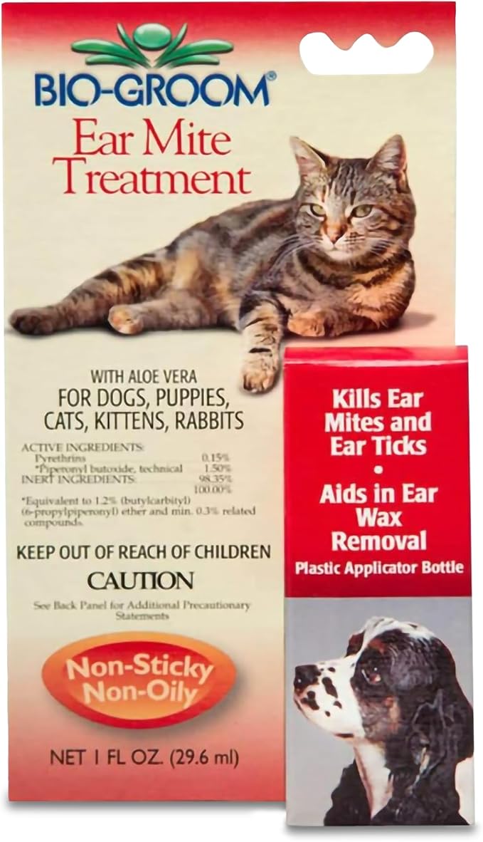 Bio-groom Ear Mite Treatment - Dog Ear Infection Treatment, Cruelty-Free, Made in USA, Dog Ear Drops, Gentle Wax Remover, Ear Cleaner for Dogs and Cats - 1 fl oz 1-Pack