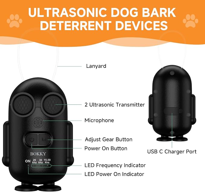 15-30kHz Adjustable Dog Bark Deterrent Devices with IPX5 Waterproof, 2-in-1 Fast Charging Anti Barking Silencer - Ideal for Outdoor and Indoor