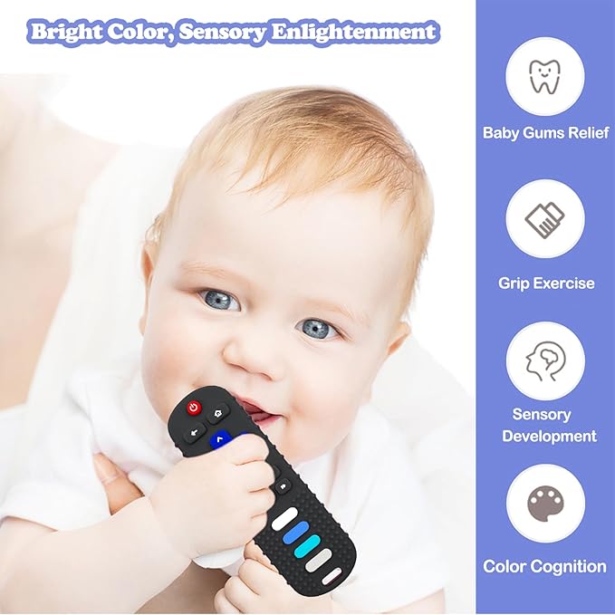 ROBBEAR Baby Teething Toys, Food Grade Silicone Teethers for Babies 3-6 Month, 6-18 Months, TV Remote Control Shaped Teething Toy, Chew Toys for Boys and Girls Teether Toys, Freezer BPA Free