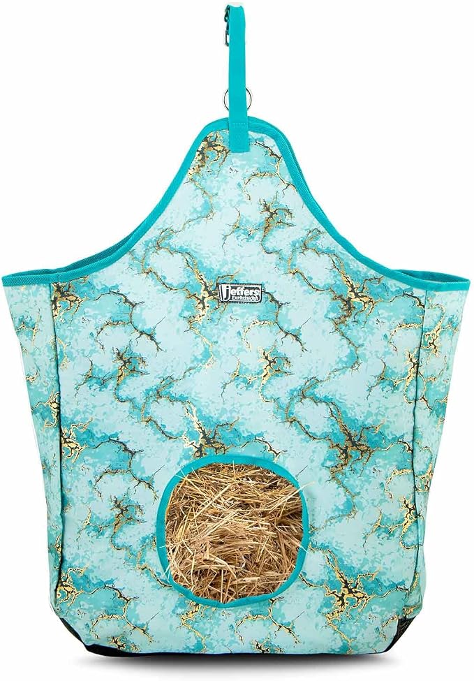 Jeffers Expression Top Loading Hay Bag for Horses & Livestock – Durable 600 Denier Hanging Hay Feeder, Water Resistant with Mesh Bottom, Easy Hanging Snap for Stall, Trailer, Travel - Bisbee Blue