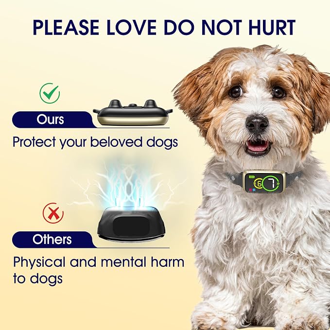 1S Stop Barking Smart Dog Bark Collar, Humane Anti Barking Device with Beep & Vibration, 7 Adjustable Sensitivity, Ultra-Light Bark Collar for Small Medium Large Dogs (Gold, 1 Pack)