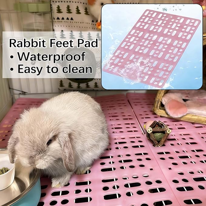 kathson 8 Pcs Rabbit Feet Pad Plastic Bunny Cage Floor Mat Foot Resting Hole Leak Water Nest Mat Pet for Small Animal Hamster Rat Chinchilla Guinea Pig Cats Dogs (Pink)