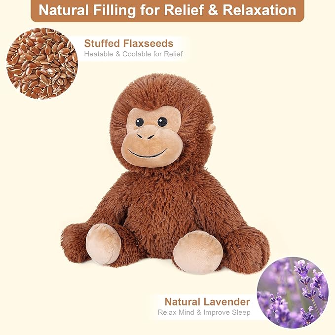 SuzziPals Heatable & Coolable Monkey Stuffed Animal, Microwavable Heating Pad Plushies for Soothing & Relaxation, Lavender Scented Stuffed Plush Toys, Monkey Gifts Boys Girls