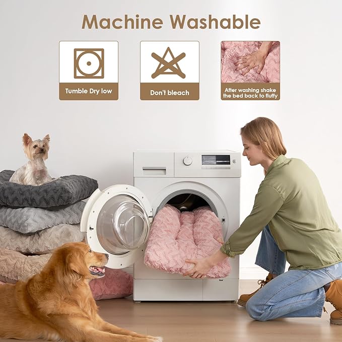 EHEYCIGA Washable XL Dog Bed for Crate 41x27 Inch, Reversible Kennel Pad for Extra Large Dogs Weight Up to 75 lbs, Plush and Comfy Pet Sleeping Mat, Pink
