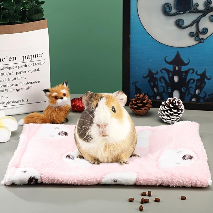 Jetec 2 Pieces Guinea Pig Bed Rabbit Bed Warm Small Animal Hamster Bunny Mats Winter Warm for Bunny Hamster Squirrel Hedgehog Chinchilla Small Animal Accessories(Cute Color,Bear Pattern)