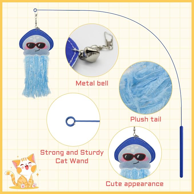 Andiker Cat Wand Toy, 35 Inches Flexible Cat Stick with Cute Jellyfish Cat Wand Replacement Cat Teaser Toy Sturdy Interactive Cat Toy for Indoor Cats to Chase Pounce Entertain (Pink)