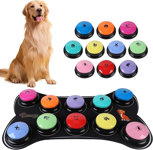 Dog Buttons for Communication 10 Dog Talking Buttons Starter Set 30S HD Recordable Training Buttons with Waterproof Anti-Slip Mat + 50 Scene Stickers
