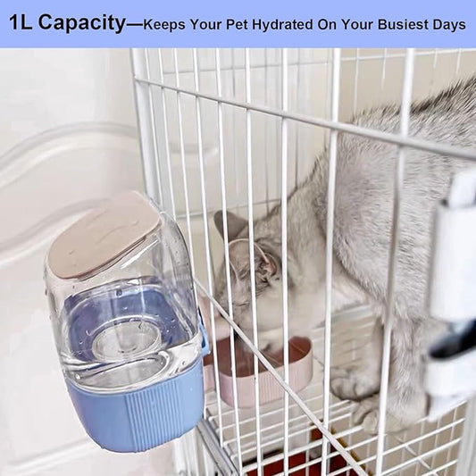 35oz Rabbit Water Bottle, Pet Hanging Automatic Water Dispenser for Small Animal Ferret Guinea Pig Chinchilla Dog Cat (Cage Grid Spacing 1.2''-2.1'') (Blue-Pink)