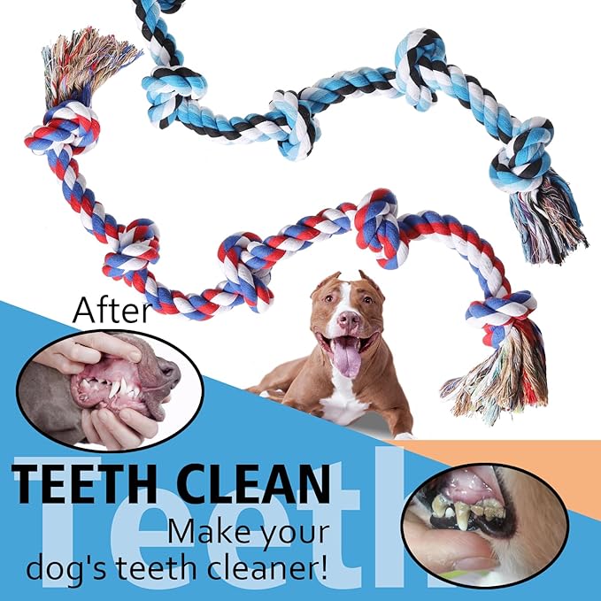 XIGOU Dog Rope Toys for Large Dogs Aggressive Chewers, Dog Chew Toys for Large Breed Indestructible, Heavy Duty Tough 3 Feet 5 Knots Dog Toy, Sturdy Rope toy for Dogs Tug of War Dog Toy Teeth Cleaning