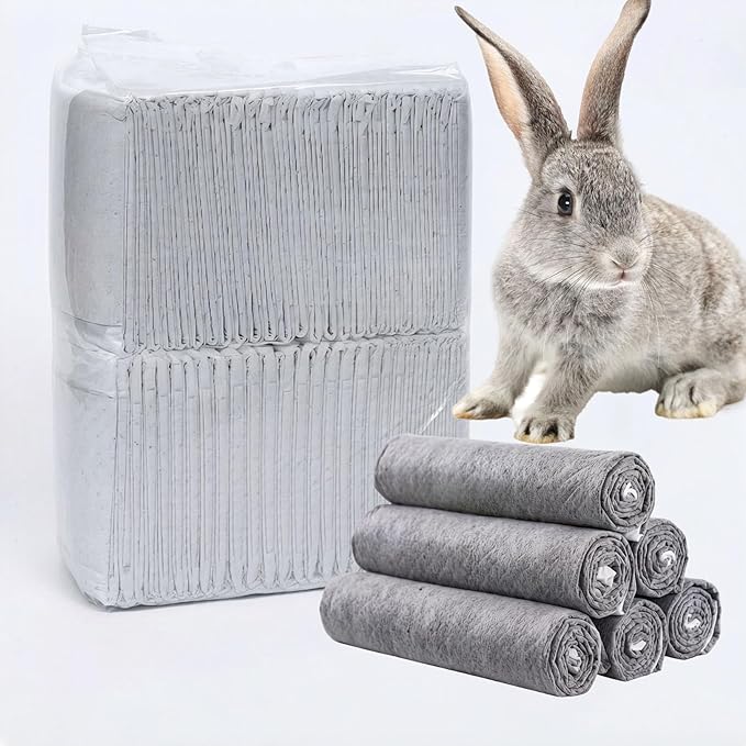 50 Pcs Rabbit Pee Pads，17.7"x23.6" Guinea Pig Cage Liners Rabbit Black Carbon Super Absorbent Disposable Potty Training Pad for Rabbits, Hamster and Other Small Animals (Gray, M)