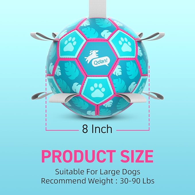 QDAN Dog Toys Soccer Ball, Tug of War Toy, Puppy Birthday Gifts, Water Toy, Durable Dog Balls for Medium Large Dogs, Lake Blue(8 inch)