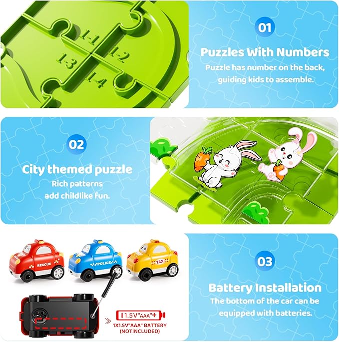 Beby Buty 64PCS Puzzle Race Track Car Set for Kids Boys, Floor Puzzle Tracks Car Toys for Boys Girls Ages 3-5 4-6, Toddler Toys Gifts for 3 4 5 Year Old, Ideal 3 4 5 6 Year Old Birthday Gifts