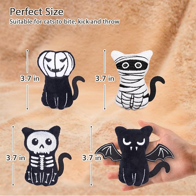 Retro Shaw Catnip Toys, 4 Pack, Horror Goth Cat Toys for Indoor Cats Kitten, Crinkle Interactive Cat Nip Kitty Toys for All Breeds (3.7 Inches)