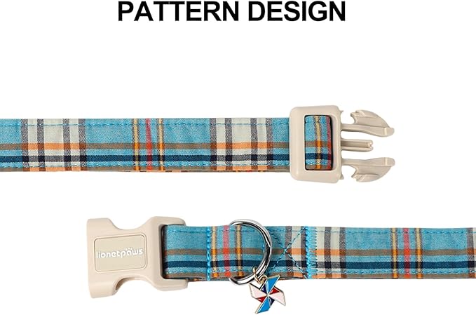 Lionet Paws Boy Dog Collar- Cute Blue Plaid Dog Collars with Plastic Buckle,Light Adjustable Dog Collars for Medium Large Dogs