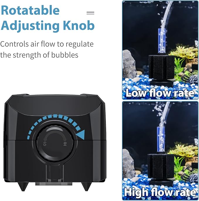 Uniclife Aquarium Air Pump Adjustable 4 LPM 2 Outlets Oxygen Pump with Accessories 100 Gallon Fish Tank