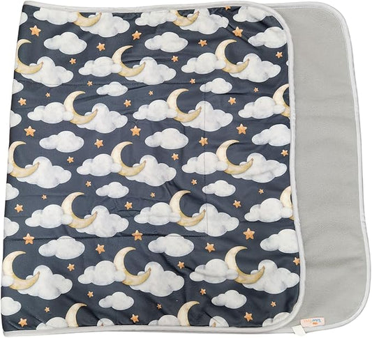 Tater Pets Guinea Pig Fleece Cage Liner - Tidy Mat - Lap Pad - Corner Pad - Absorbent - Machine Washable - for Guinea Pigs and Hedgehogs (2x6 C&C (28"x 84"), Clouds and Moons)