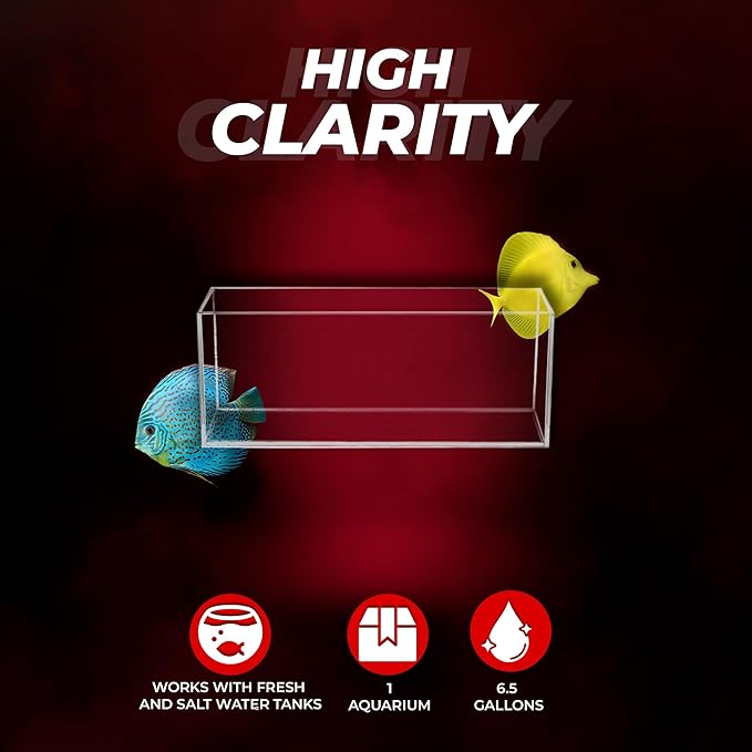 Aquatop High Clarity Tall Glass Aquarium – 6.5 Gallon Bookshelf Style Tank – 6.7" x 23.6" x 9.4" – Crystal Clear Glass for Freshwater & Saltwater Aquariums – HCA-6G