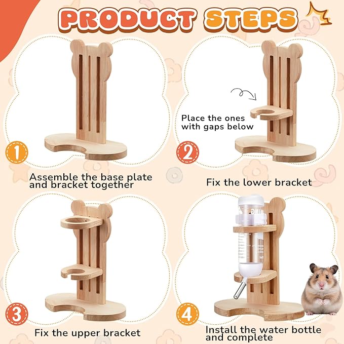 5 Pcs Hamster Cage Accessories, Wood Hamster Play Wooden Platform Water Bottle with Stand Climbing Set for Rat Mice Small Animals Pets Habitats Woodland Decor(Scalloped Platform)