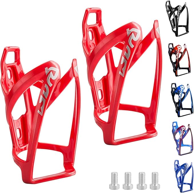 Suruid Bike Water Bottle Cage, Universal Bike Water Drink Holder, Durable Ultralight Plastic Water Bottle Holder for Bicycle, Cycling Bottle Cages for MTB, Road Bike, Mountain Bikes, 2 Pack - Red