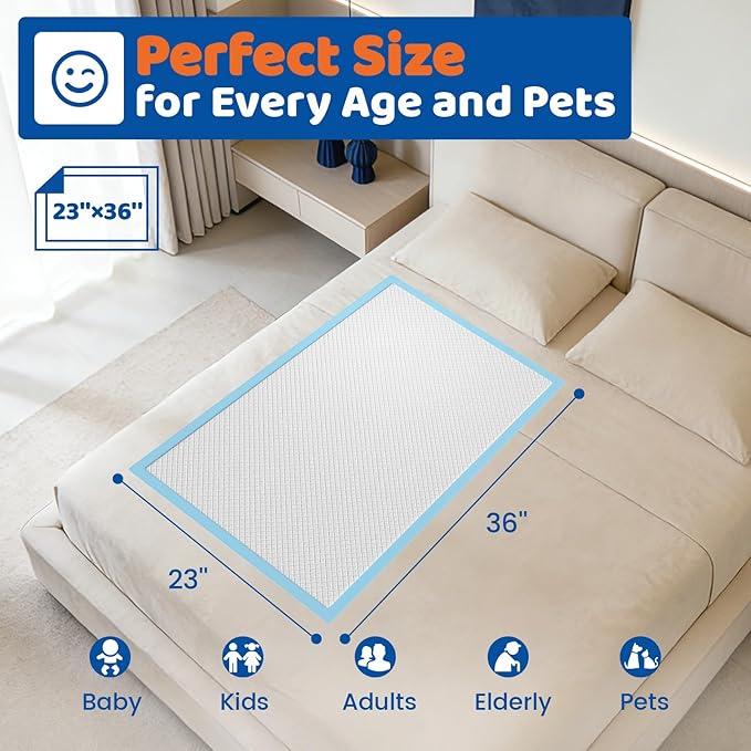 200 Count Disposable Beds Pads 23"x36",Premium Adults Incontinence Chucks Underpads,Super Absorbent Waterproof Pee Pads,Extra Large Puppy Training Pad,Baby Changing Pad