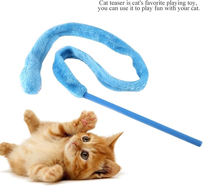 Cat Toy Snake, Serpentine Mint Cat Teasing Stick Enhance Bond with Cats, Pet Stress Relief and Interactive Toys (Blue)