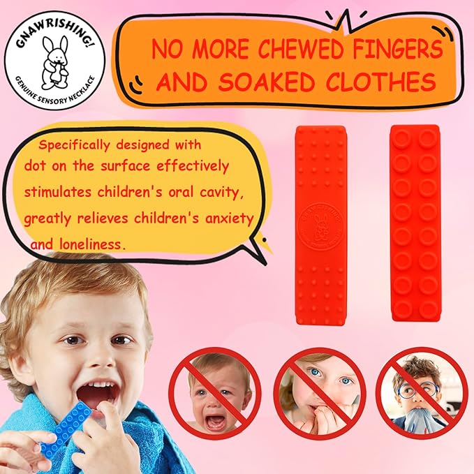 Chew Necklace by GNAWRISHING - 8-Pack (Building Block)- for Autistic, ADHD, SPD, Oral Motor Children, Kids (Tough, Long-Lasting)