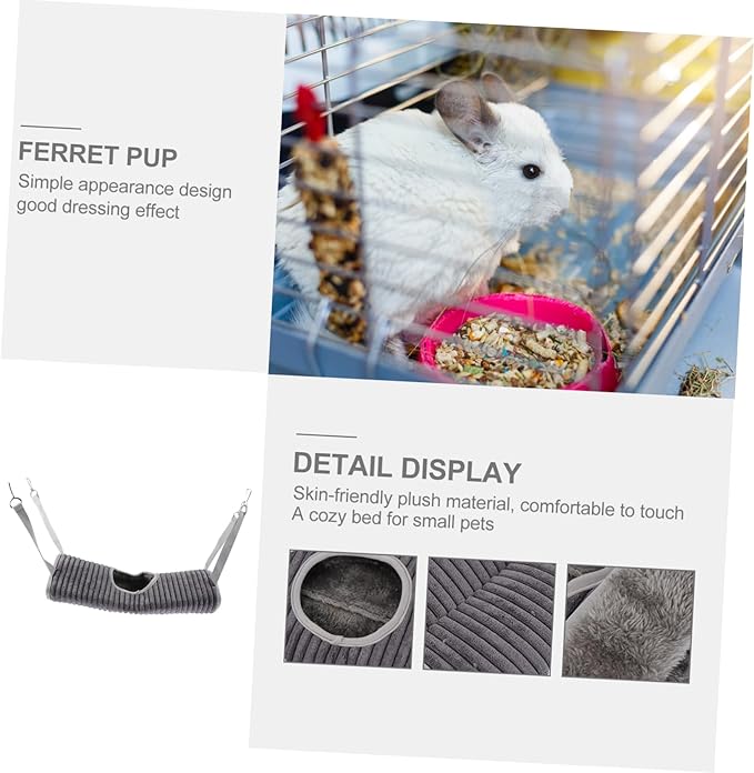 VICASKY Warm Plush Nest Ferret Hideout Nest Small Pet Hammock Hamster Hanging Tunnel Grey