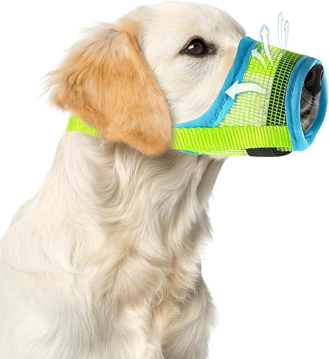 Dog Muzzle, Teal Mesh Soft Muzzle for Medium Dogs, Breathable Dog Mouth Guard for Biting Chewing Grooming, Reflective Adjustable Puppy Muzzles Allowing Panting and Drinking, Size M