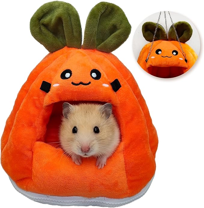 Guinea Pig Hideout, Hamster Cage Accessories,Carrot Shape Bed with Warm Fleece,Washable Hamster Hammock,Small Animal Houses & Habitats for Rat,Sugar Gliders,Squirrels, Hedgehog(S)