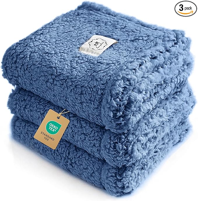 Luciphia 1 Pack 3 Calming Dog Blanket Fluffy Premium Fleece Pet Blankets Soft Sherpa Throw for Dogs Puppy Cat Haze Blue Small (23" x16")