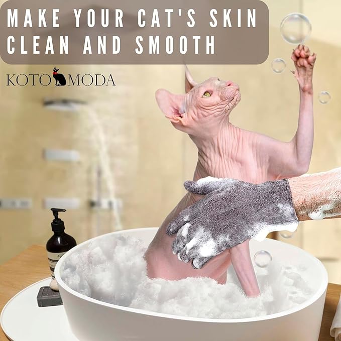 Sphynx Hairless Cats Bamboo Bath Gloves - Gentle Shower and Body Scrub Set (3 Pairs)