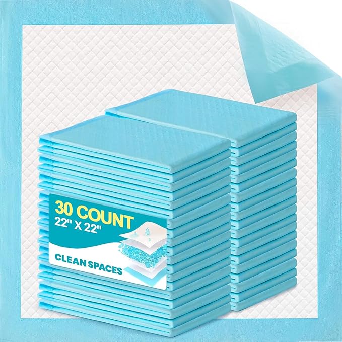 Clean Spaces Super Absorbent Puppy Pads 22"x22" 30 Count, Quick Drying Dog Training Pee Pads, Disposable Underpads for Baby and Adults