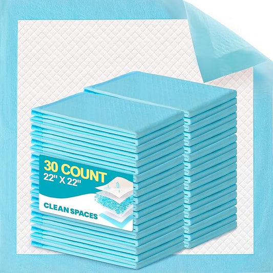 Clean Spaces Super Absorbent Puppy Pads 22"x22" 30 Count, Quick Drying Dog Training Pee Pads, Disposable Underpads for Baby and Adults