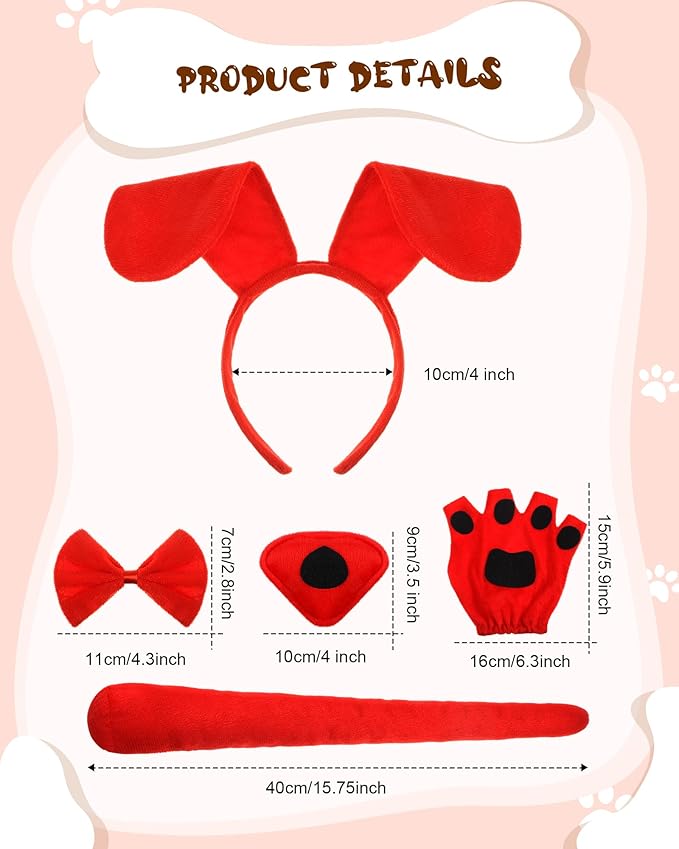 Syhood Puppy Dog Costume Set Ears Headband Bowtie Nose Tail Paw Gloves Accessories for Carnival
