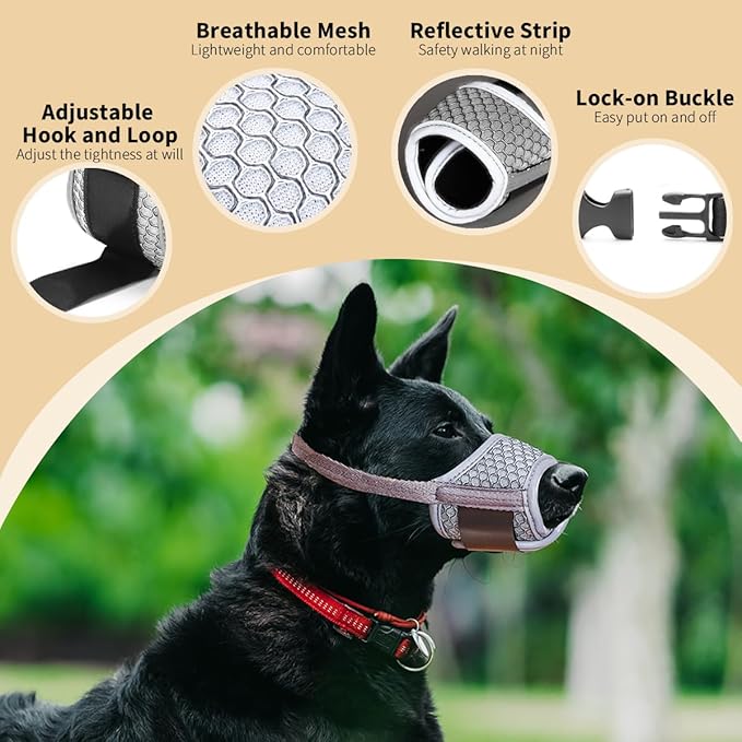 LUCKYPAW Dog Muzzle Anti Biting Barking and Chewing with Comfortable Mesh Soft Fabric and Adjustable Strap, Suitable for Small, Medium and Large Dogs