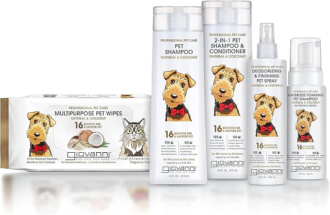GIOVANNI Professional 2-in-1 Pet Shampoo & Conditioner - for Dogs & Cats, Oatmeal & Coconut, Helps Neutralize Odors, Deeply Cleanses, Silkens, Controls Static - 16 oz (Pack of 2)