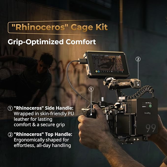 SmallRig A7 V / A7R V / A7 IV Rhinoceros Cage Advanced Kit for Sony Alpha 7 V/Alpha 7R V/Alpha 7 IV/Alpha 7S III/Alpha 7R IV, Includes Top Handle/Side Handle/Cable Clamp for HDMI