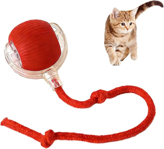 Interactive Cat Toy Ball Automatic Rolling Smart Cat Ball with Tail Motion Activated USB Rechargeable 3 Speed Modes Bird Chirping Durable Silicone Pet Toy for Indoor Cats Multiple Colors (Red)