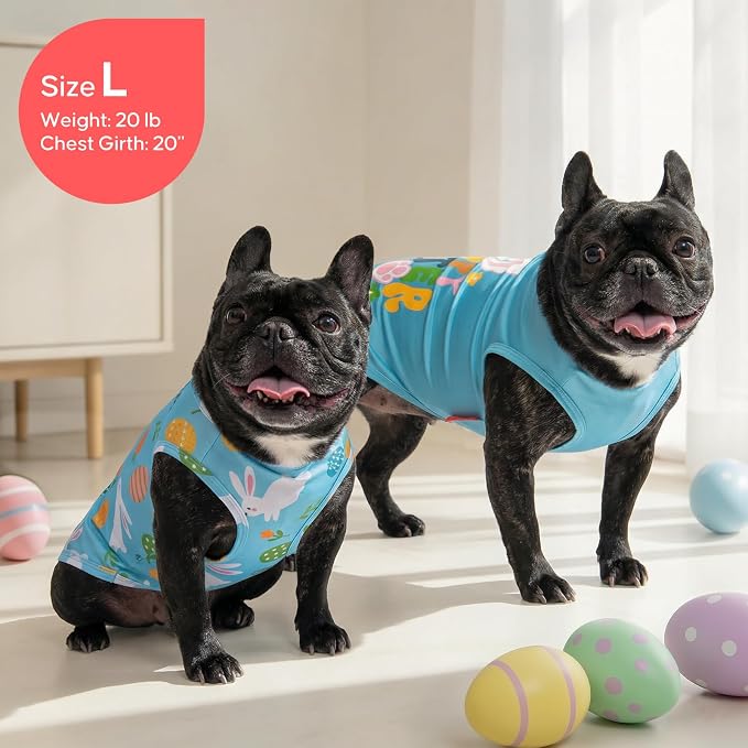 KYEESE 2Pack Easter Dog Shirt, Breathable Tank Top Sleeveless Dog T Shirts for Small Medium Dogs Boy Girl, Lightweight Dogs Clothes Pet Outfit for Holiday, Blue+Bunny, XL