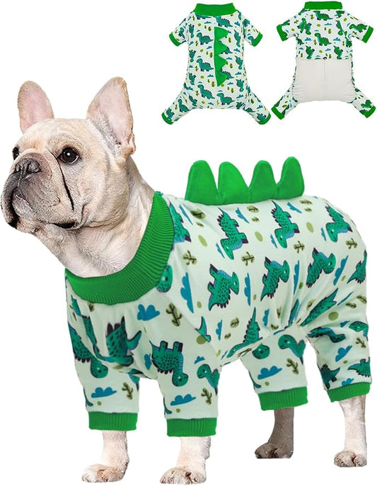 CuteBone Dinosaur Costume Dog Pajamas, Stretchy Spandex Crystal Velvet Sleepwear Coat for Small Dogs, Soft & Warm Pet Outfit Clothes for Cold Weather, Cozy Pullover Design COSP16S