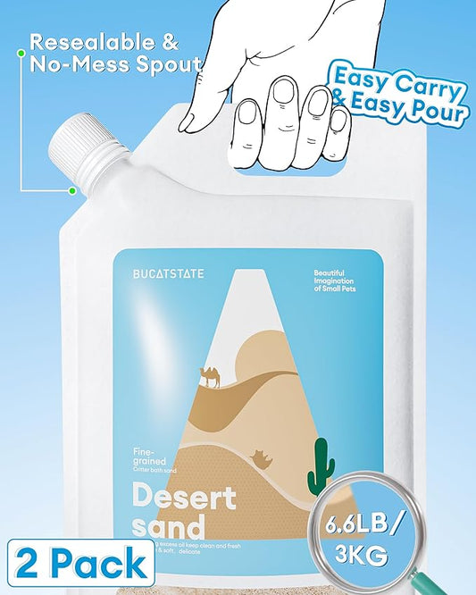 BUCATSTATE Hamster Bath Sand with Pour Spout Large Pack, 13.2LB Desert Bath Sand | No-Dust Potty Litter Calcium-Free Sand for Hamster Chinchillas Gerbil Mice Degu or Other Small Pets (2Pack-Fine Sand)