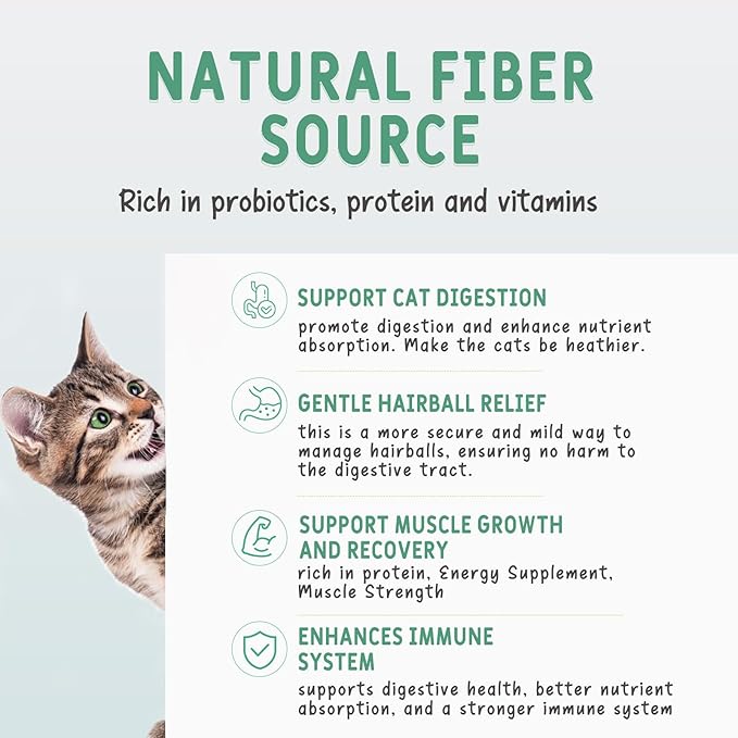 Freeze Dried Cat Grass & Chicken Treats (3.53oz/100g) - Natural Hairball Relief & Digestive Support - Dental Cat Chews for Teeth Cleaning & Fresh Breath - Grain-Free